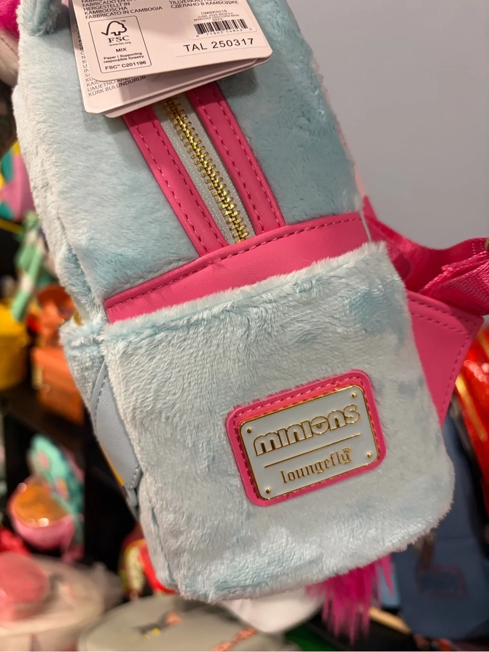 Loungefly Light Blue Pink Yellow Minion Unicorn Plush Mini Backpack